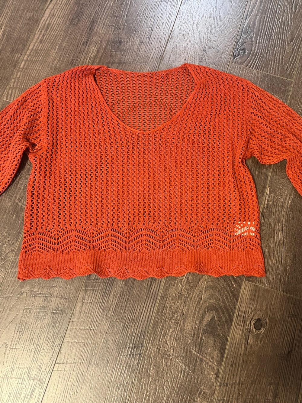 SHEIN Open-Knit Scoop Neck Sweater in Bright Orange